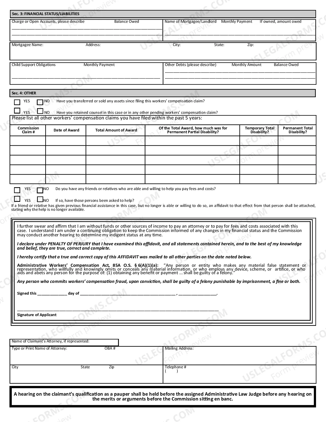 Preview Pauper's Affidavit