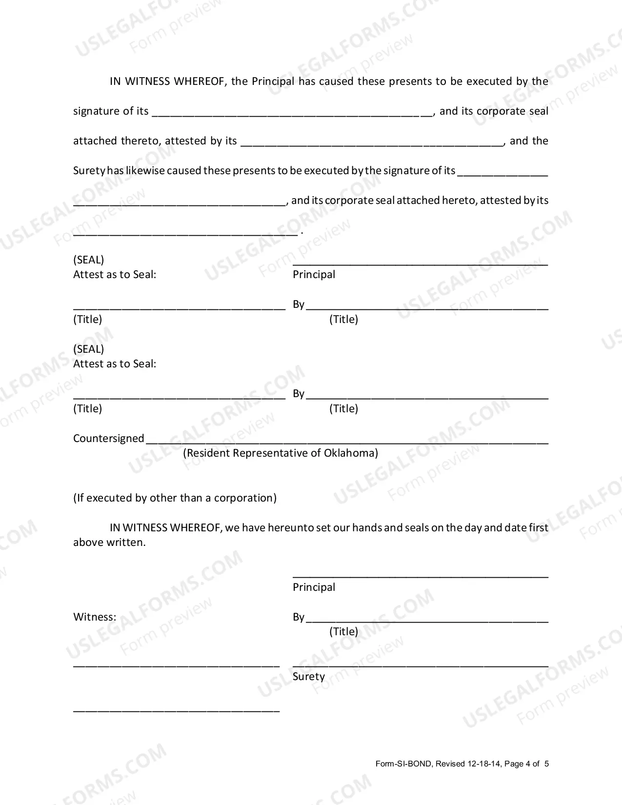 Preview Surety Bond - Sample Form