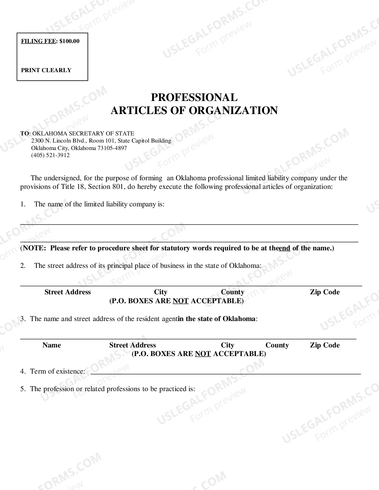 Preview Procedures for Completing Professional Articles of Organization and Professional Articles of Organization