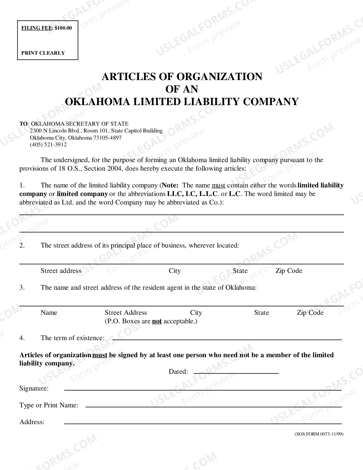 Preview Procedures for Completing Articles of Organization of an Oklahoma Limited Liability Company and Articles of Organization of an Oklahoma Limited Liability Company
