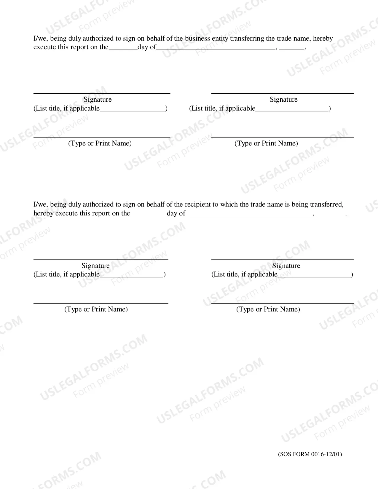 Preview Transfer of Trade Name Report