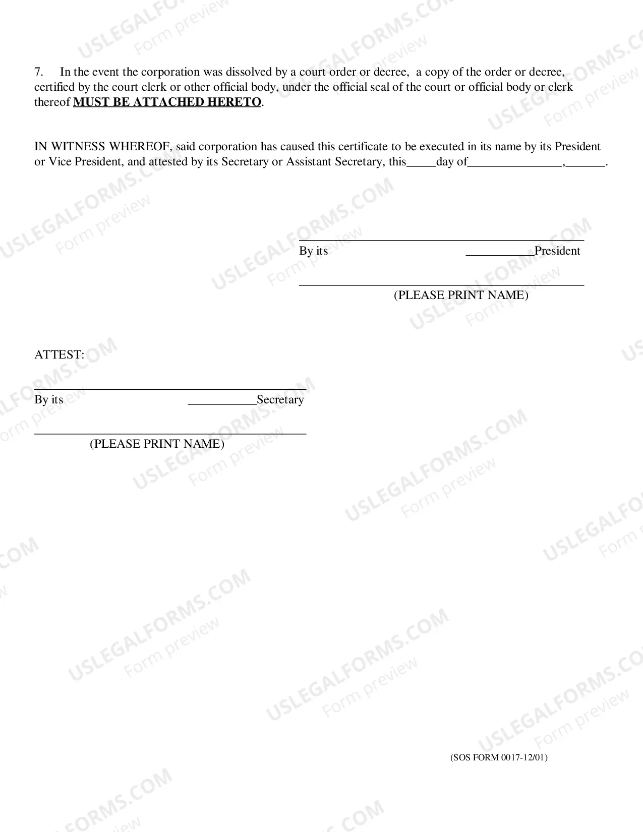 Preview Certificate of Withdrawal