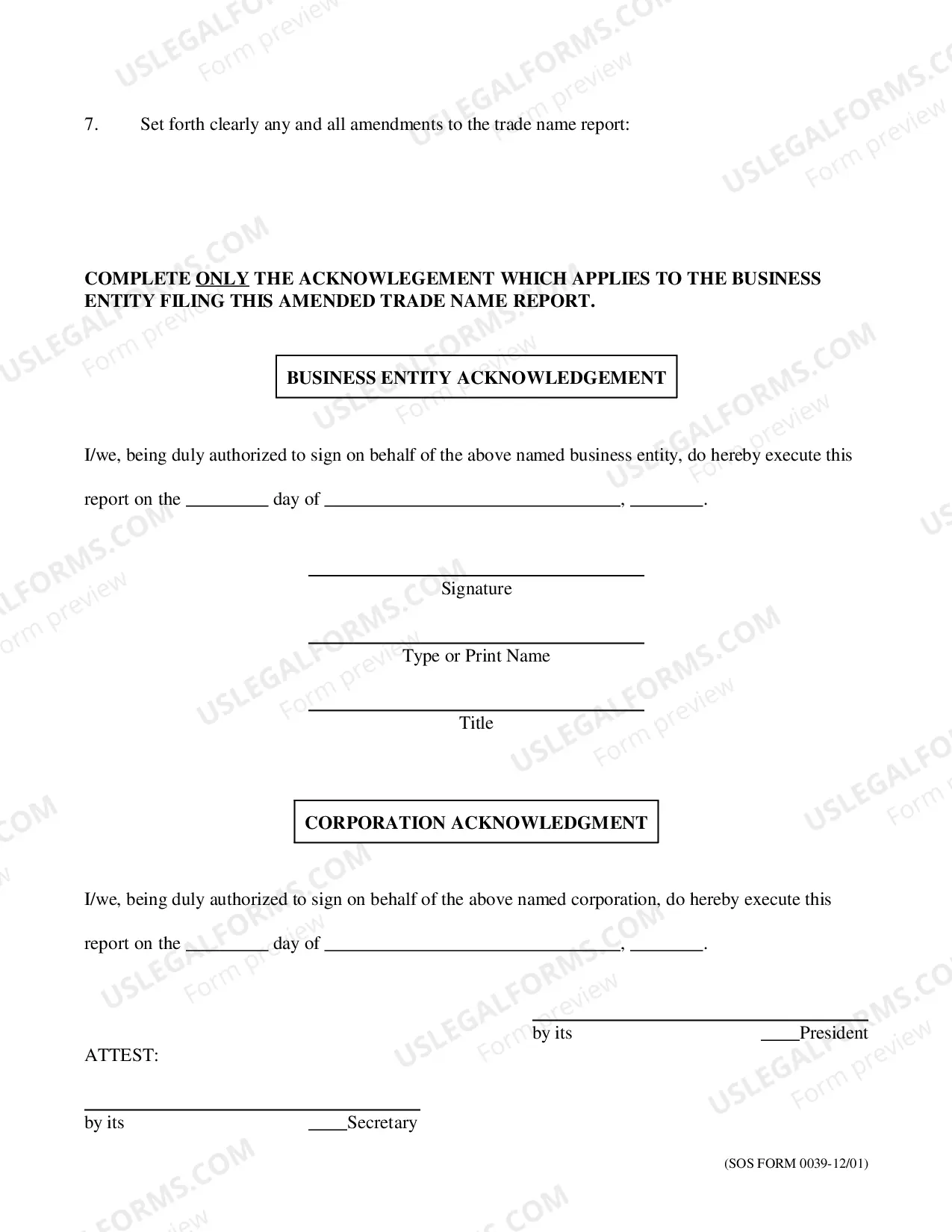 Preview Amended Trade Name Report