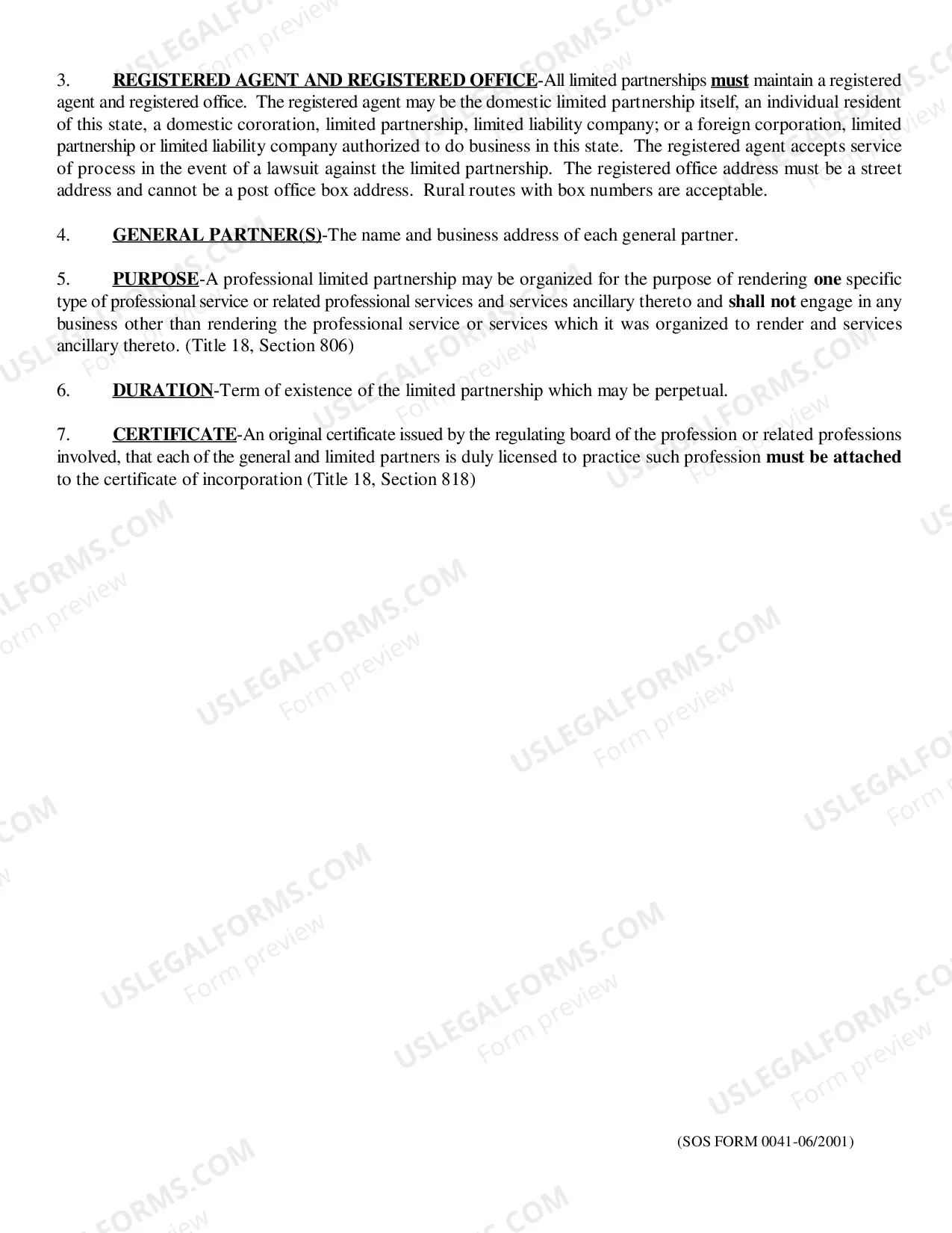 Preview Procedures for Completing Professional Certificate of Limited Partnership