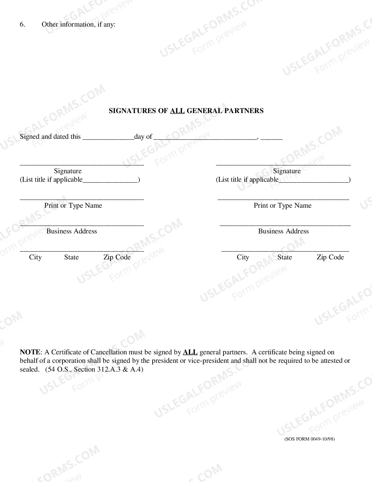 Preview Cancellations of Certificate of Oklahoma Limited Partnership