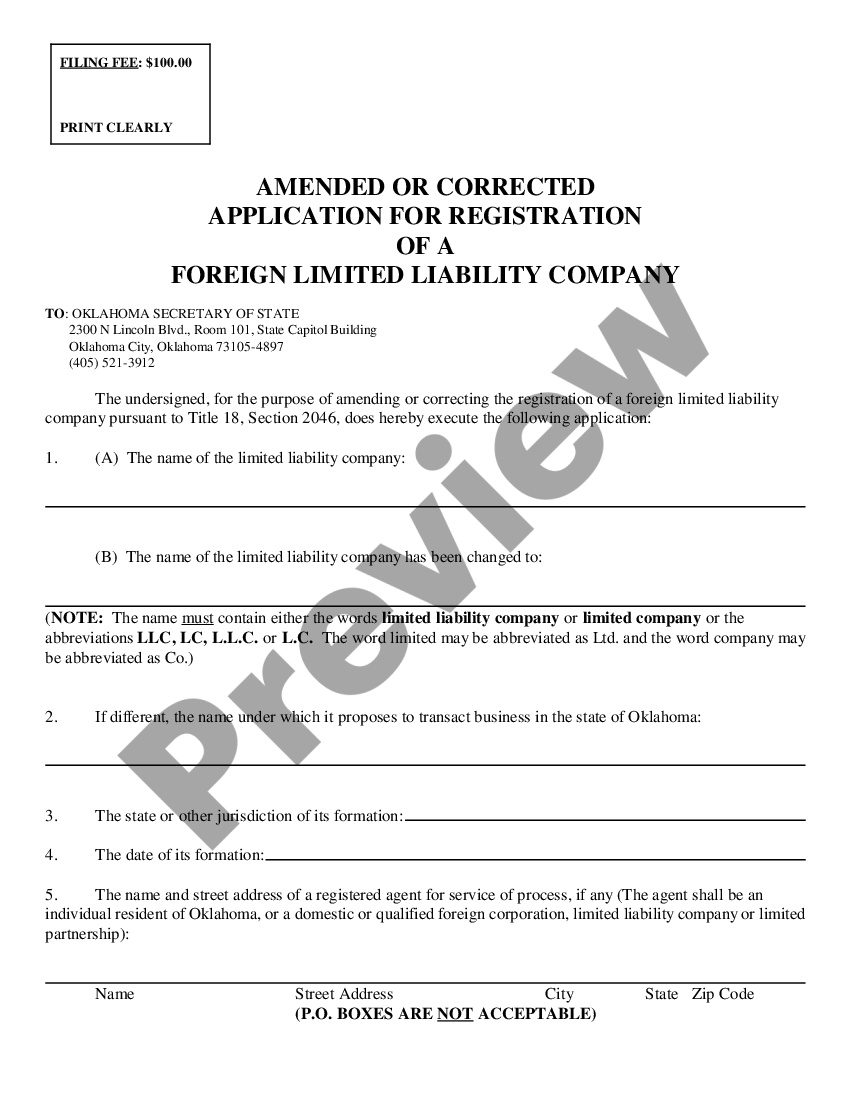 Oklahoma Llc Application Withholding US Legal Forms