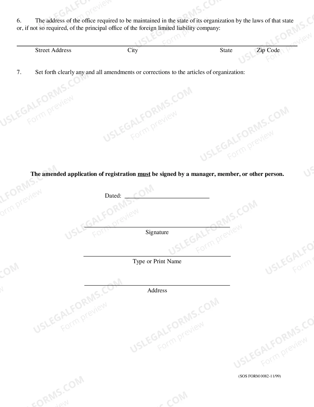 Preview Amended or Corrected Application for Registration of a Foreign Limited Liability Company