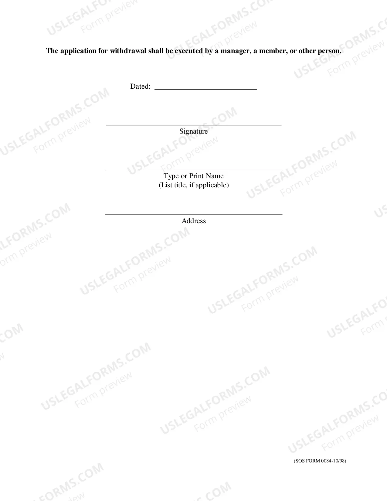 Preview Application for Withdrawal of a Foreign Limited Liability Company