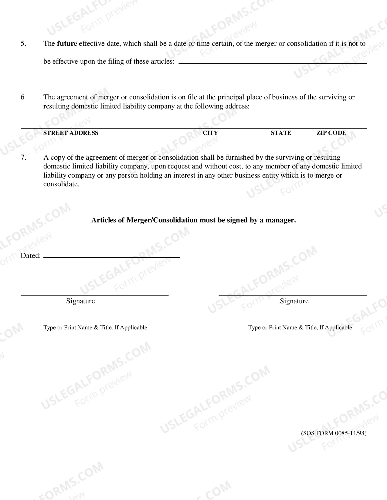 Preview Articles of Merger or Consolidation