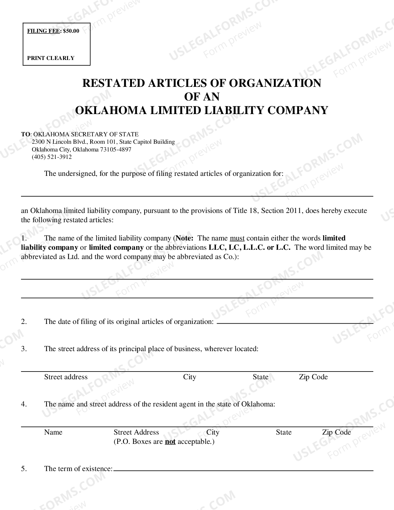 Restated Articles of Organization of an Oklahoma Limited Liability ...