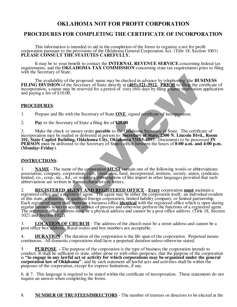 Certificate Of Incorporation Oklahoma Withholding US Legal Forms