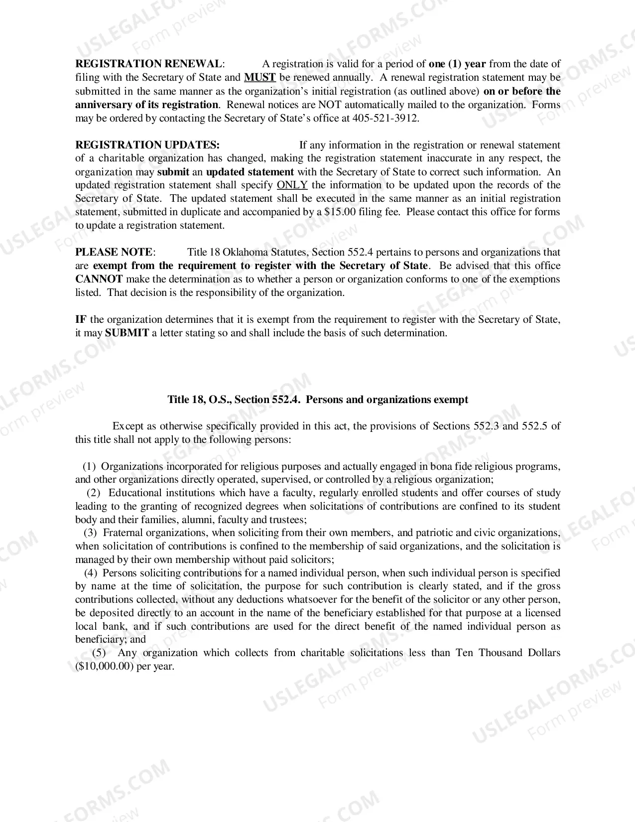 Preview Charitable Organization Registration in Oklahoma Information and Instructions