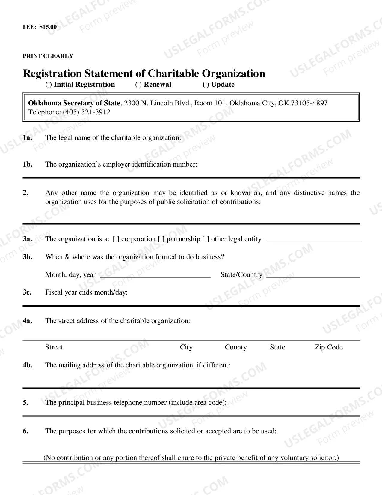 Preview Charitable Organization Registration in Oklahoma Information and Instructions