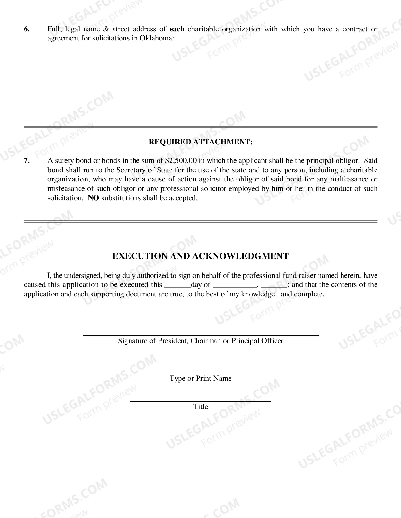 Preview Professional Fund Raiser Registration in Oklahoma Information and Instructions