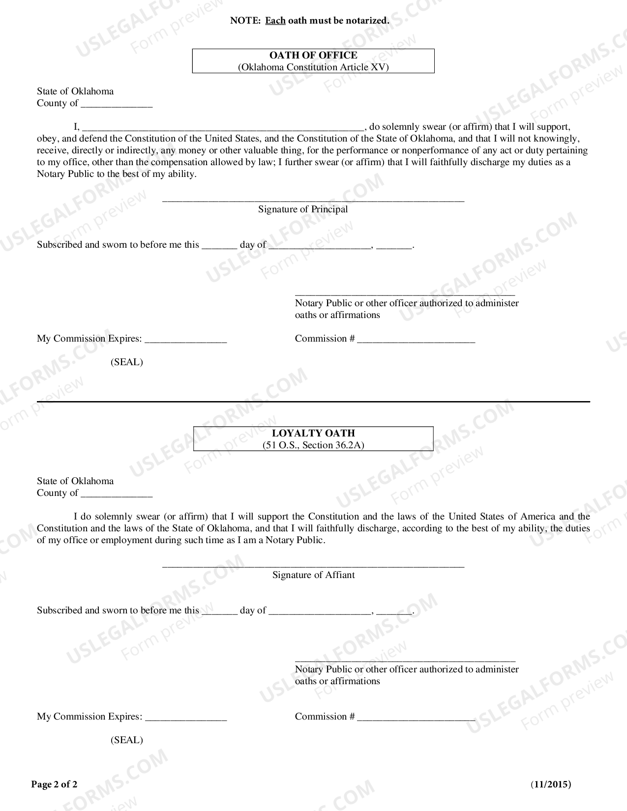Notarial Bond to the State of Oklahoma US Legal Forms