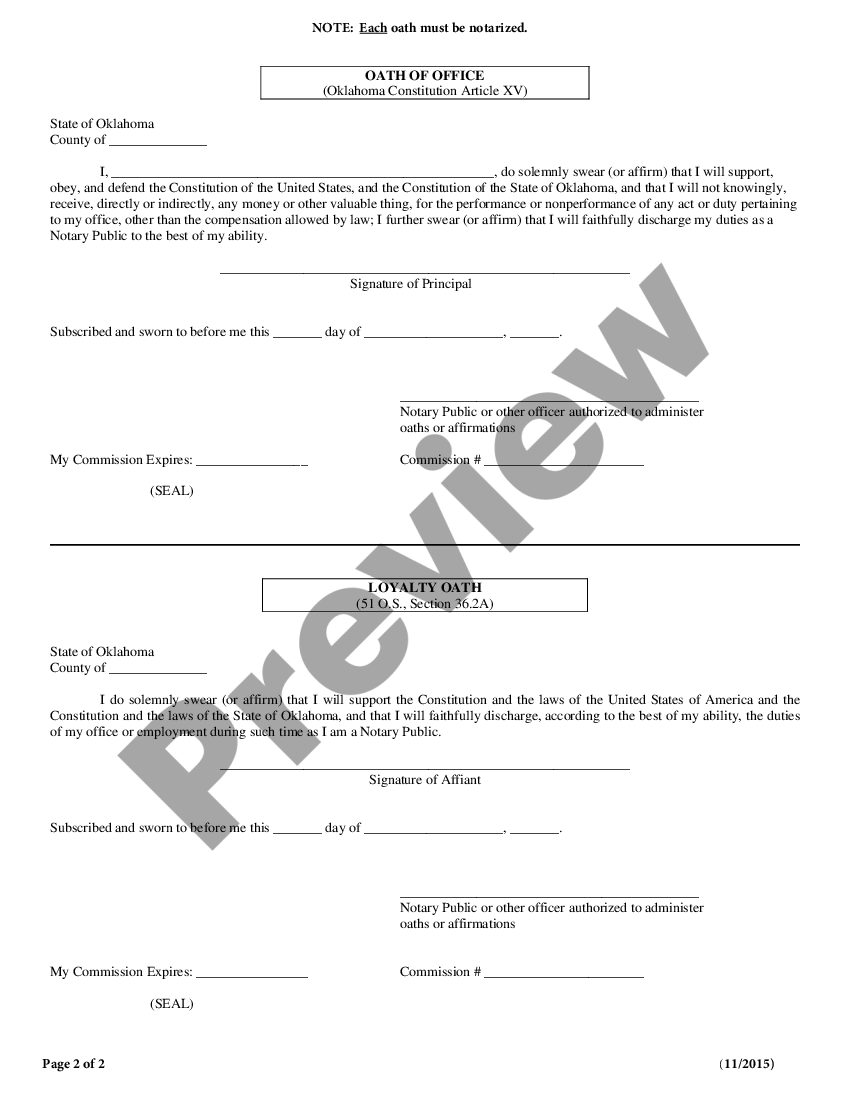 Notarial Bond To The State Of Oklahoma Us Legal Forms 4417