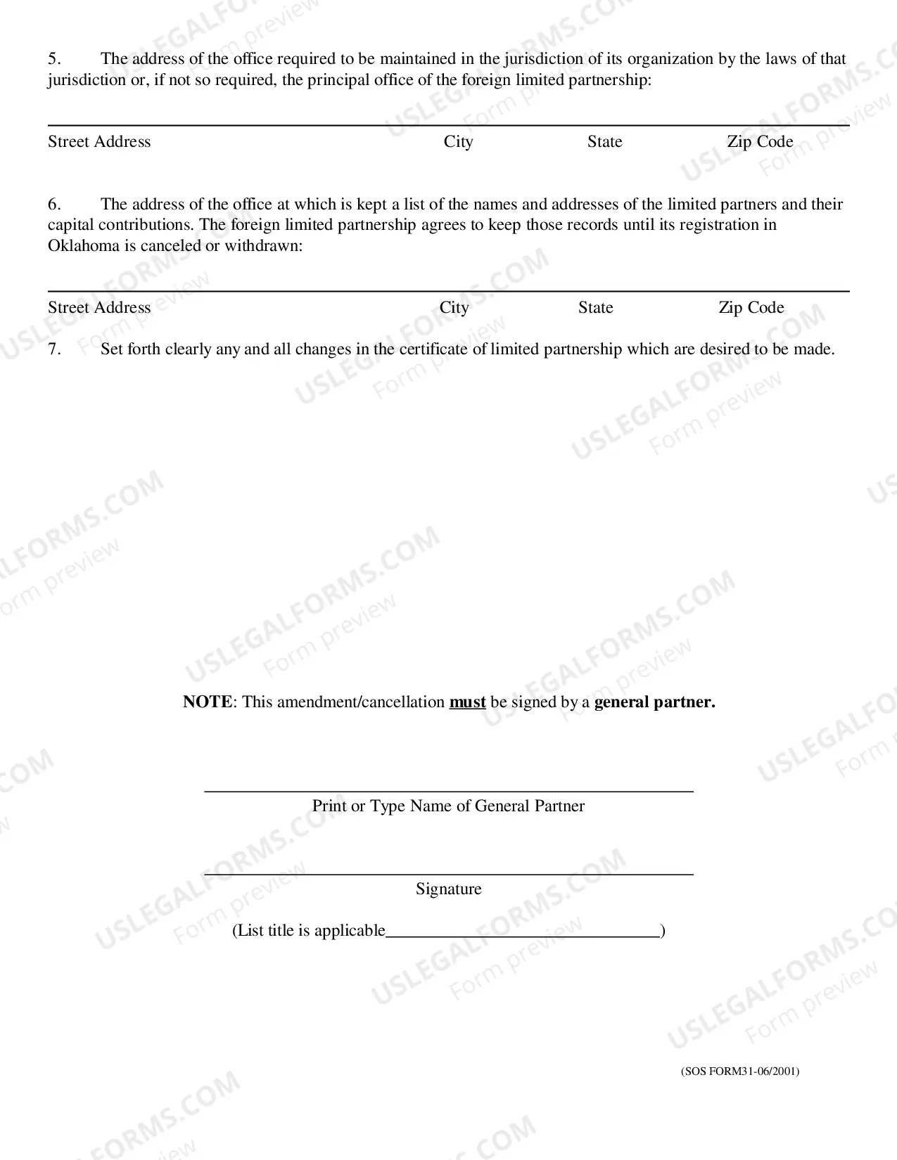 Preview Amended Foreign Limited Partnership