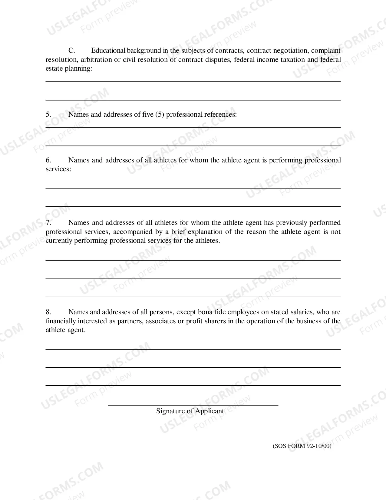 Preview Application for Registration of Athlete Agent