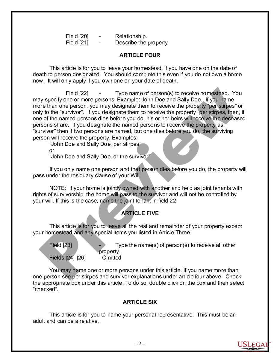 page 1 Legal Last Will and Testament Form for Single Person with No Children preview
