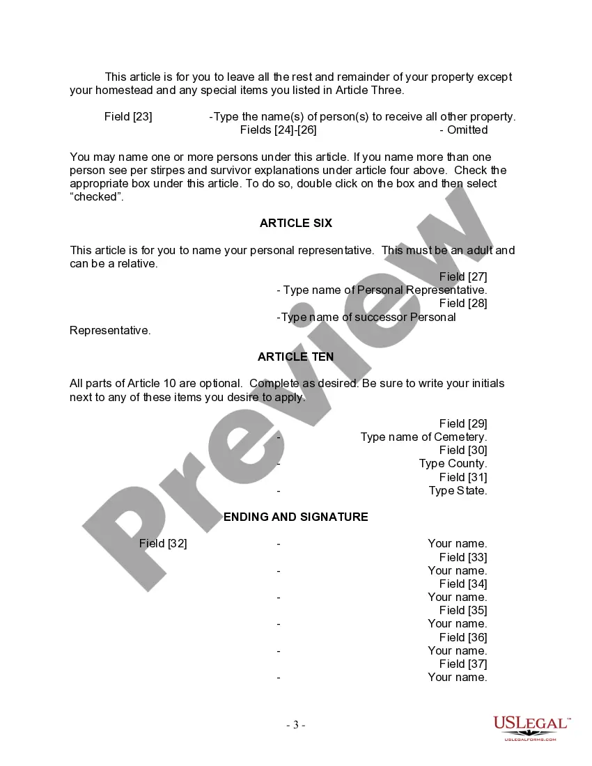 Preview Last Will and Testament for Single Person with No Children