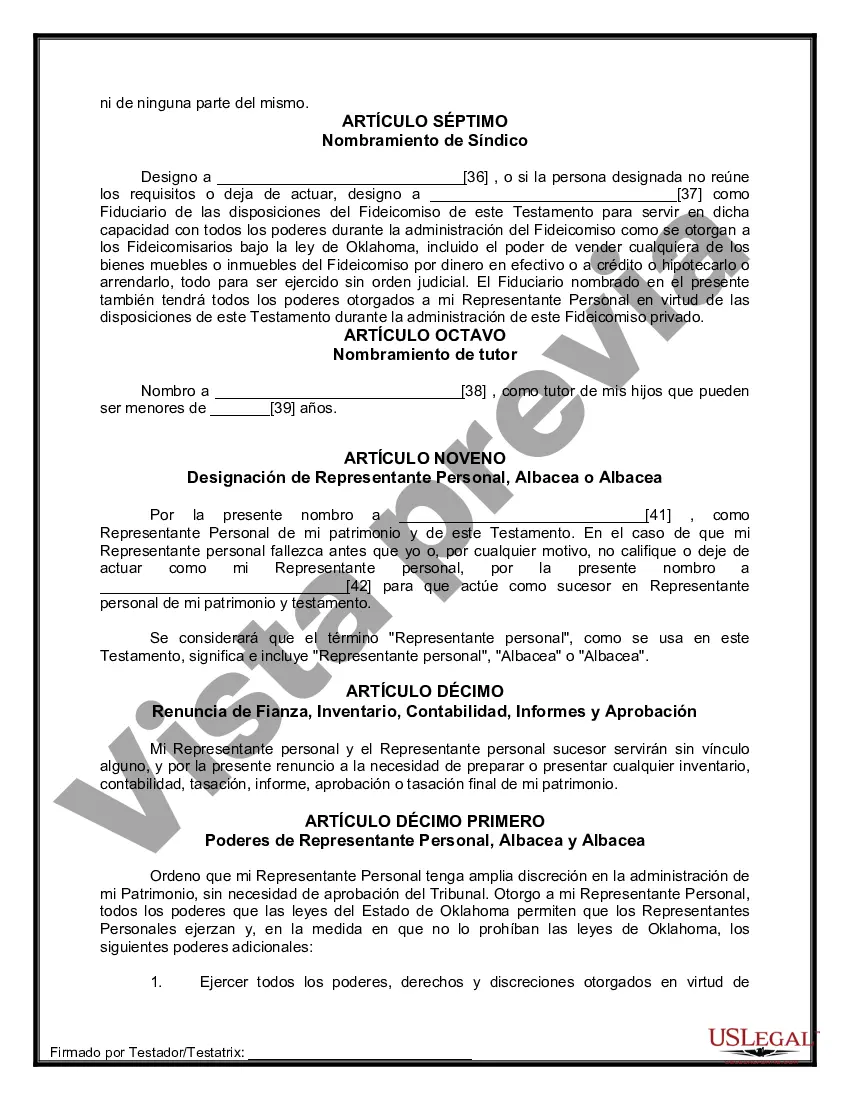 Preview Formulario Legal de Última Voluntad y Testamento para una Persona Soltera con Hijos Menores