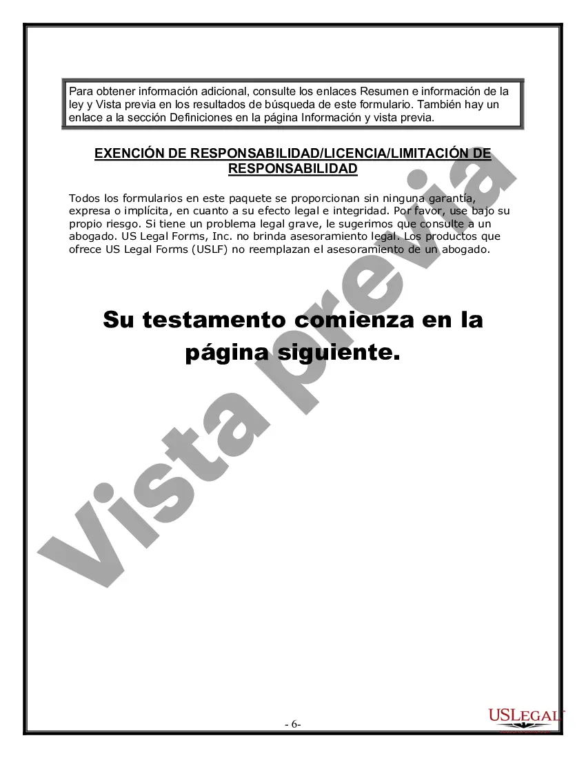Preview Formulario Legal de Última Voluntad y Testamento para una Persona Soltera con Hijos Menores