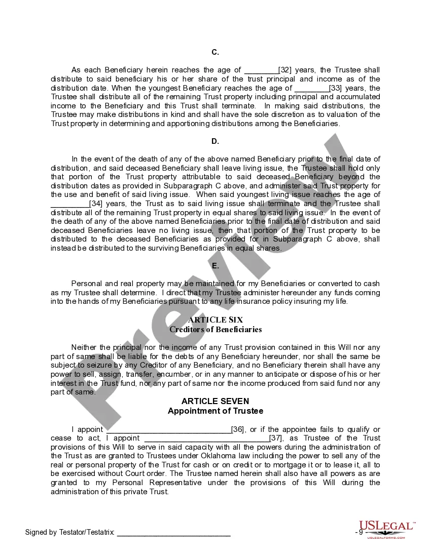 Preview Last Will and Testament for a Single Person with Minor Children