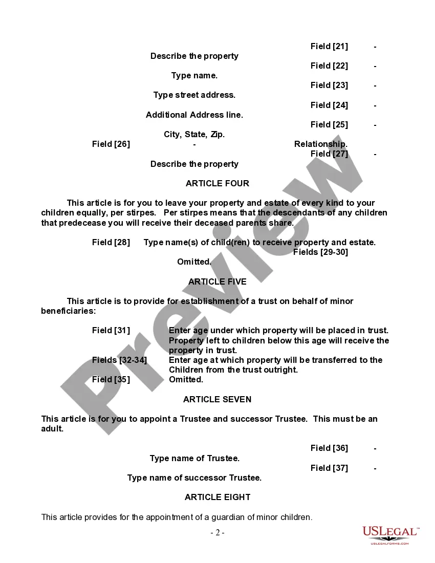 Preview Last Will and Testament for a Single Person with Minor Children