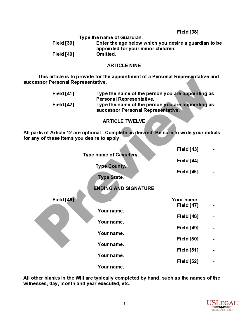 Preview Last Will and Testament for a Single Person with Minor Children