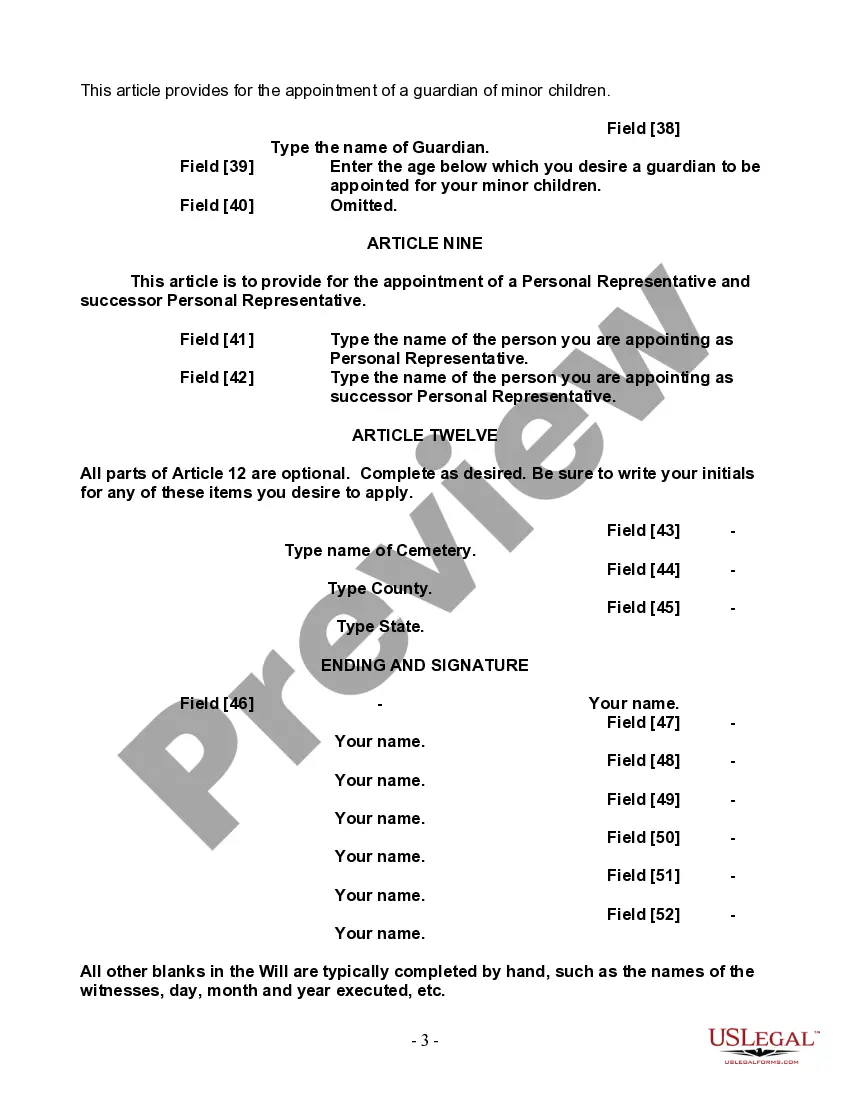 Preview Last Will and Testament for Single Person with Adult and Minor Children