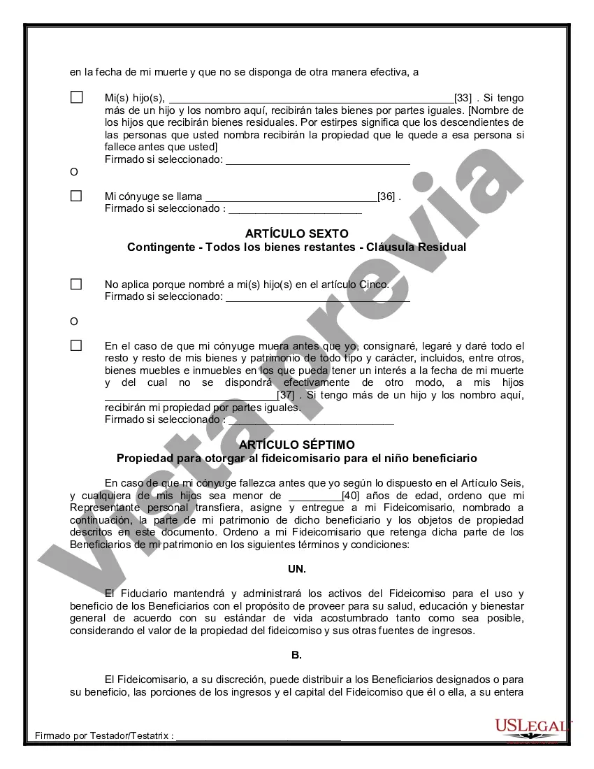 Preview Última voluntad y testamento legal para persona casada con hijos menores de edad de un matrimonio anterior