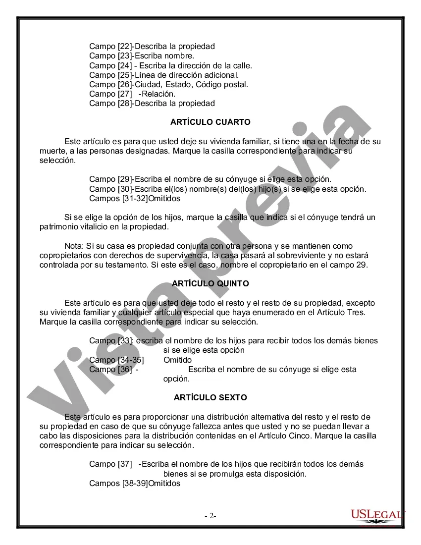 Preview Última voluntad y testamento legal para persona casada con hijos menores de edad de un matrimonio anterior