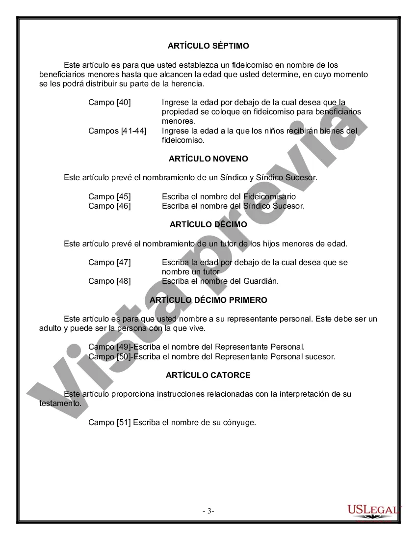Preview Última voluntad y testamento legal para persona casada con hijos menores de edad de un matrimonio anterior