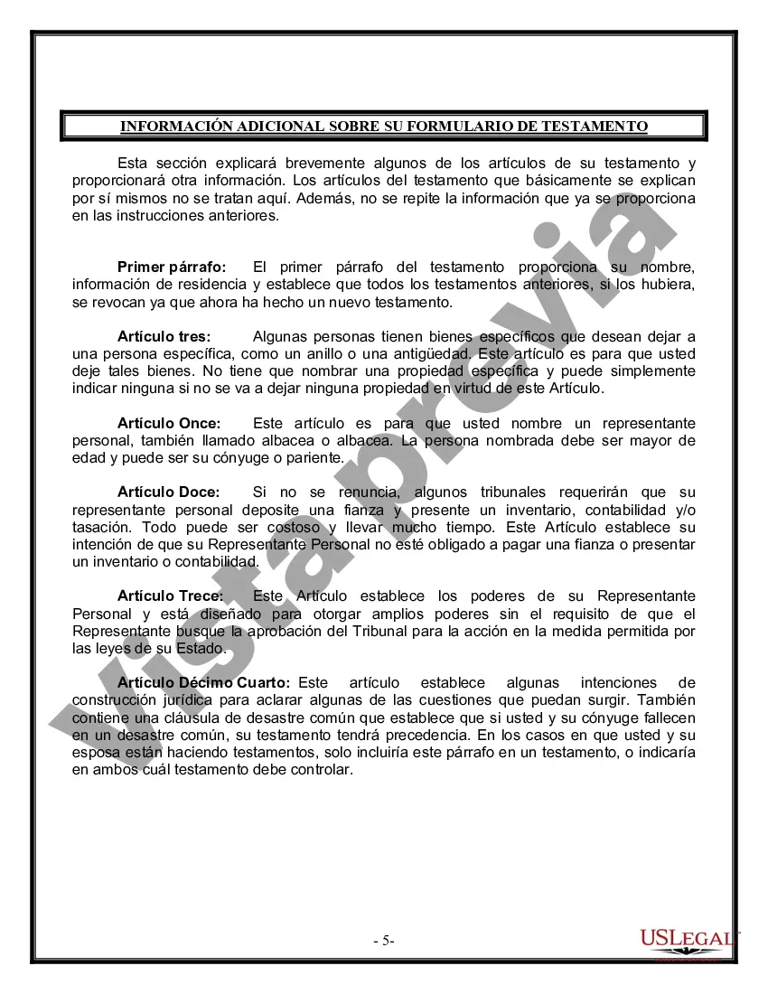 Preview Última voluntad y testamento legal para persona casada con hijos menores de edad de un matrimonio anterior