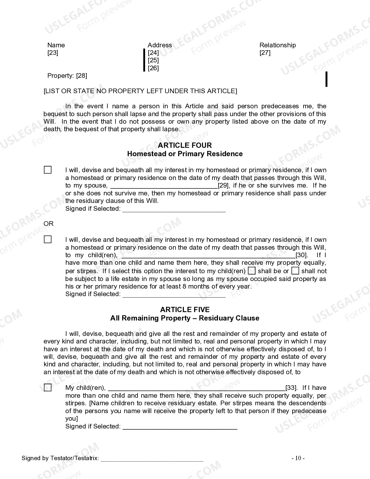 Preview Last Will and Testament for Married person with Minor Children from Prior Marriage