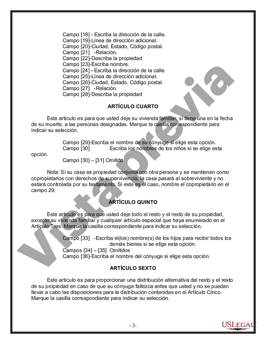 Preview Formulario de última voluntad y testamento legal para una persona casada con hijos adultos de un matrimonio anterior
