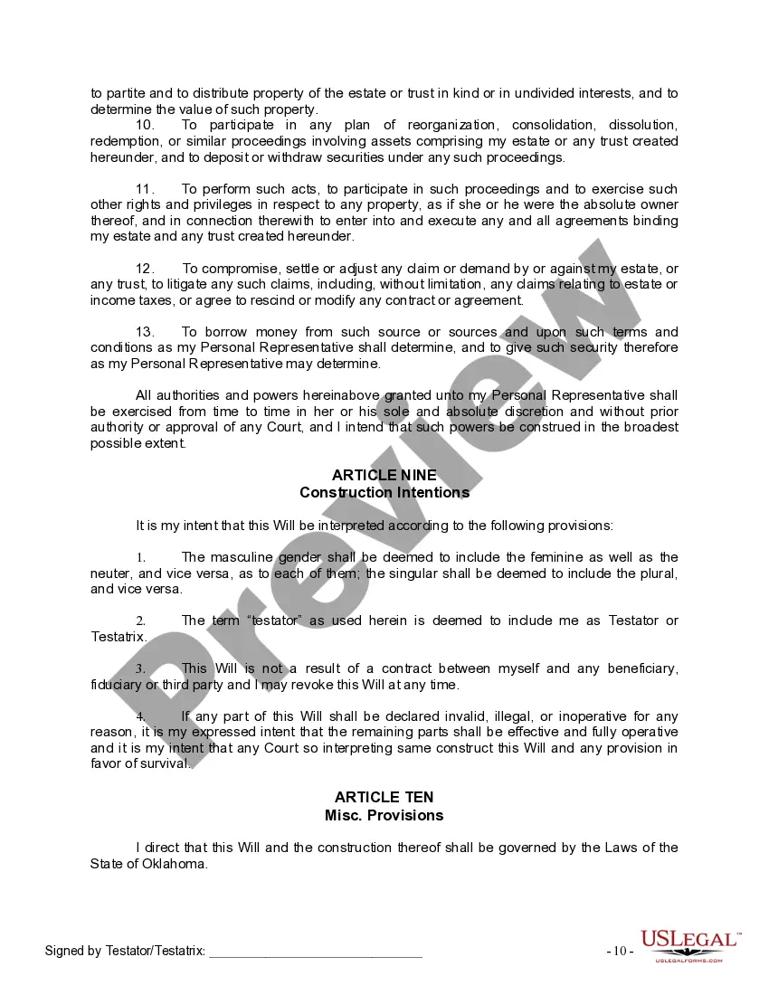 Preview Last Will and Testament for Divorced Person Not Remarried with No Children