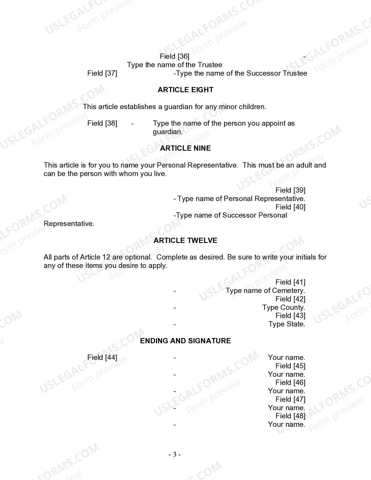 Preview Last Will and Testament for Divorced person not Remarried with Minor Children