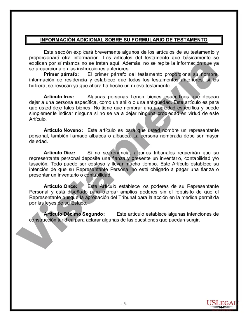 Preview Formulario de última voluntad y testamento legal para personas divorciadas que no se han vuelto a casar con hijos adultos y menores