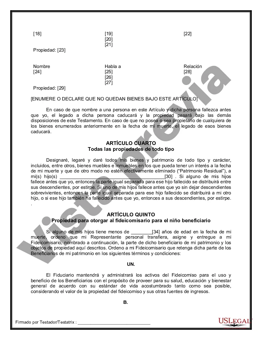 Preview Formulario de última voluntad y testamento legal para personas divorciadas que no se han vuelto a casar con hijos adultos y menores