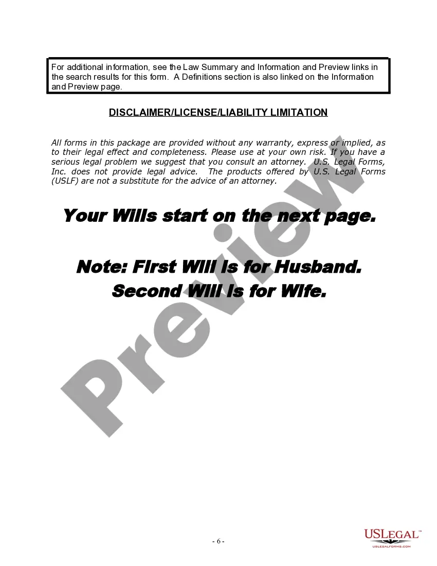 Preview Mutual Wills package with Last Wills and Testaments for Married Couple with No Children