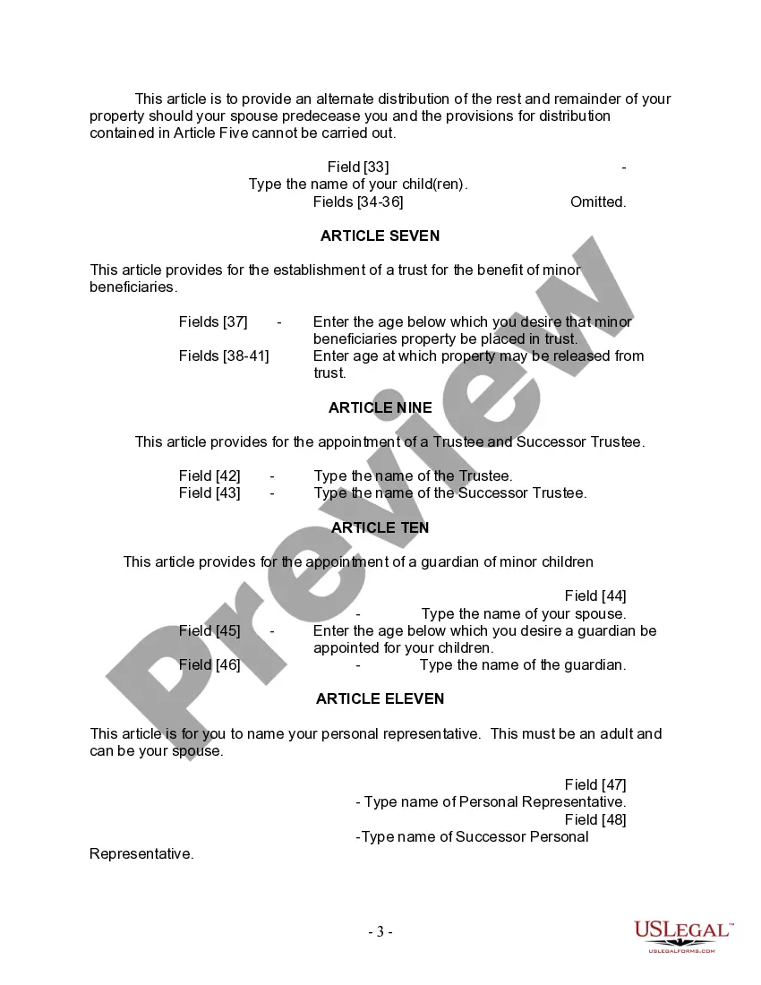 Preview Mutual Wills Package with Last Wills and Testaments for Married Couple with Minor Children
