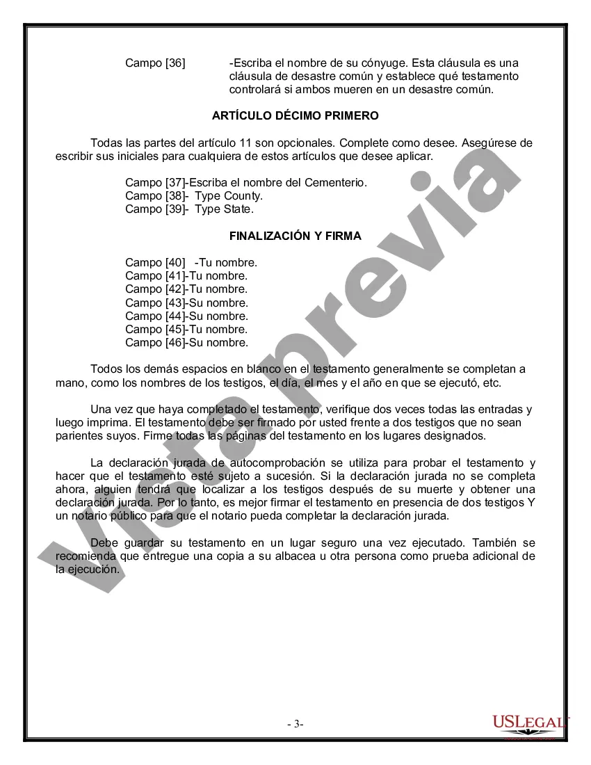 Preview Formulario de última voluntad y testamento legal para persona casada con hijos adultos