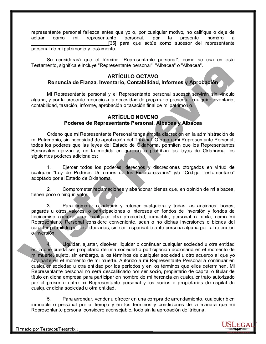 Preview Formulario de última voluntad y testamento legal para persona casada con hijos adultos