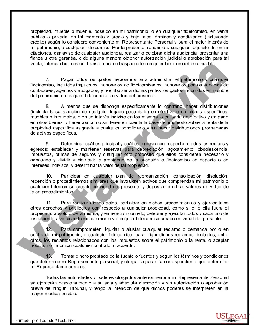 Preview Formulario de última voluntad y testamento legal para una persona casada sin hijos