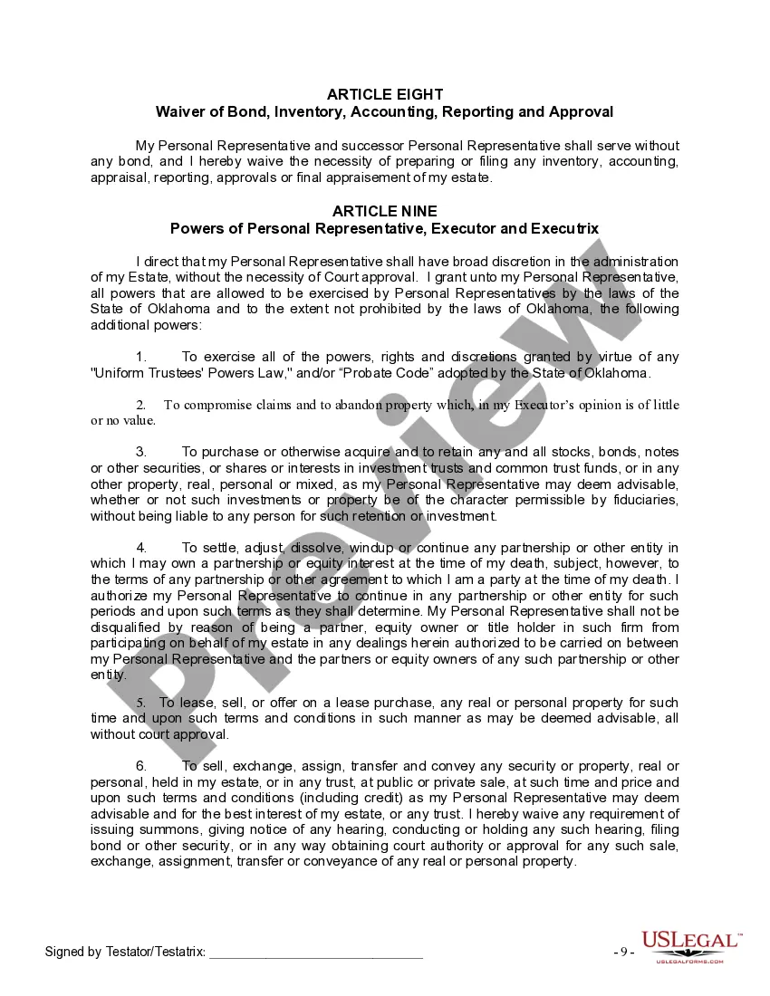 Preview Last Will and Testament for a Married Person with No Children