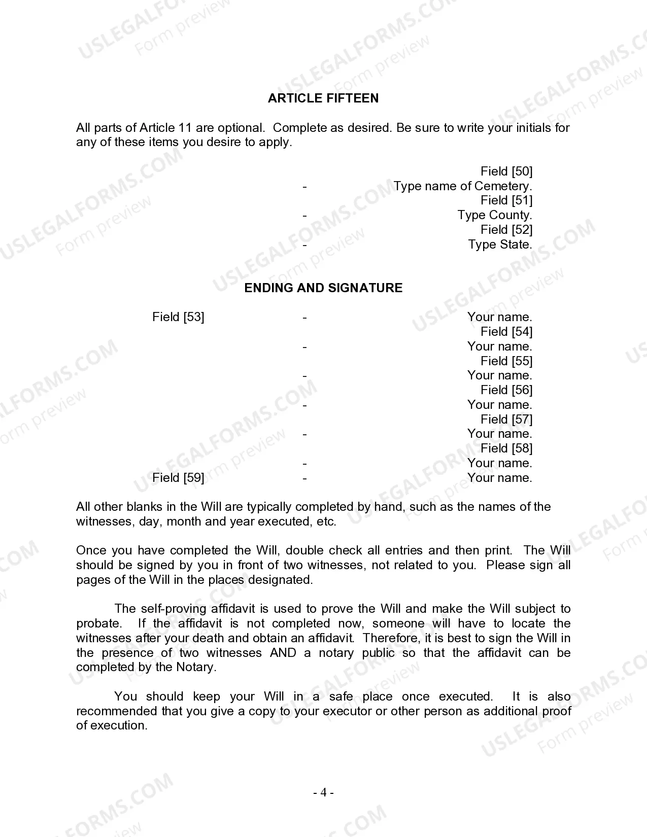 Preview Last Will and Testament for Married person with Minor Children