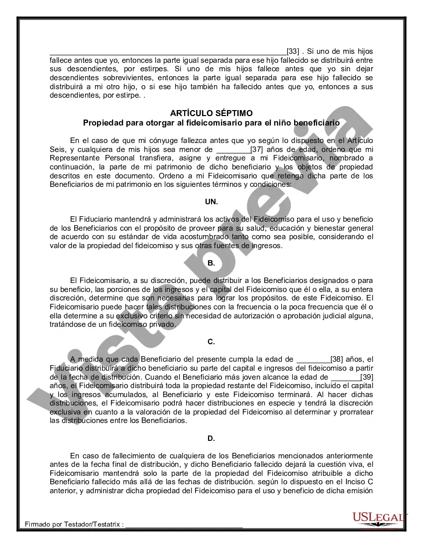 Preview Formulario Legal de Última Voluntad y Testamento para Persona Casada con Hijos Adultos y Menores