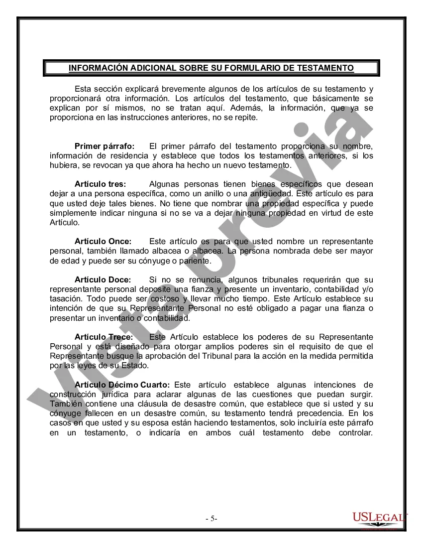 Preview Formulario Legal de Última Voluntad y Testamento para Persona Casada con Hijos Adultos y Menores