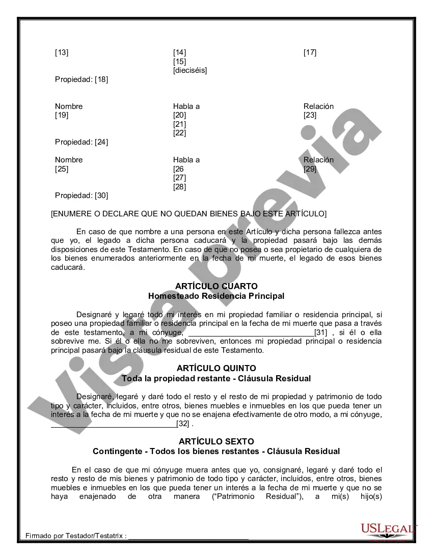 Preview Formulario Legal de Última Voluntad y Testamento para Persona Casada con Hijos Adultos y Menores